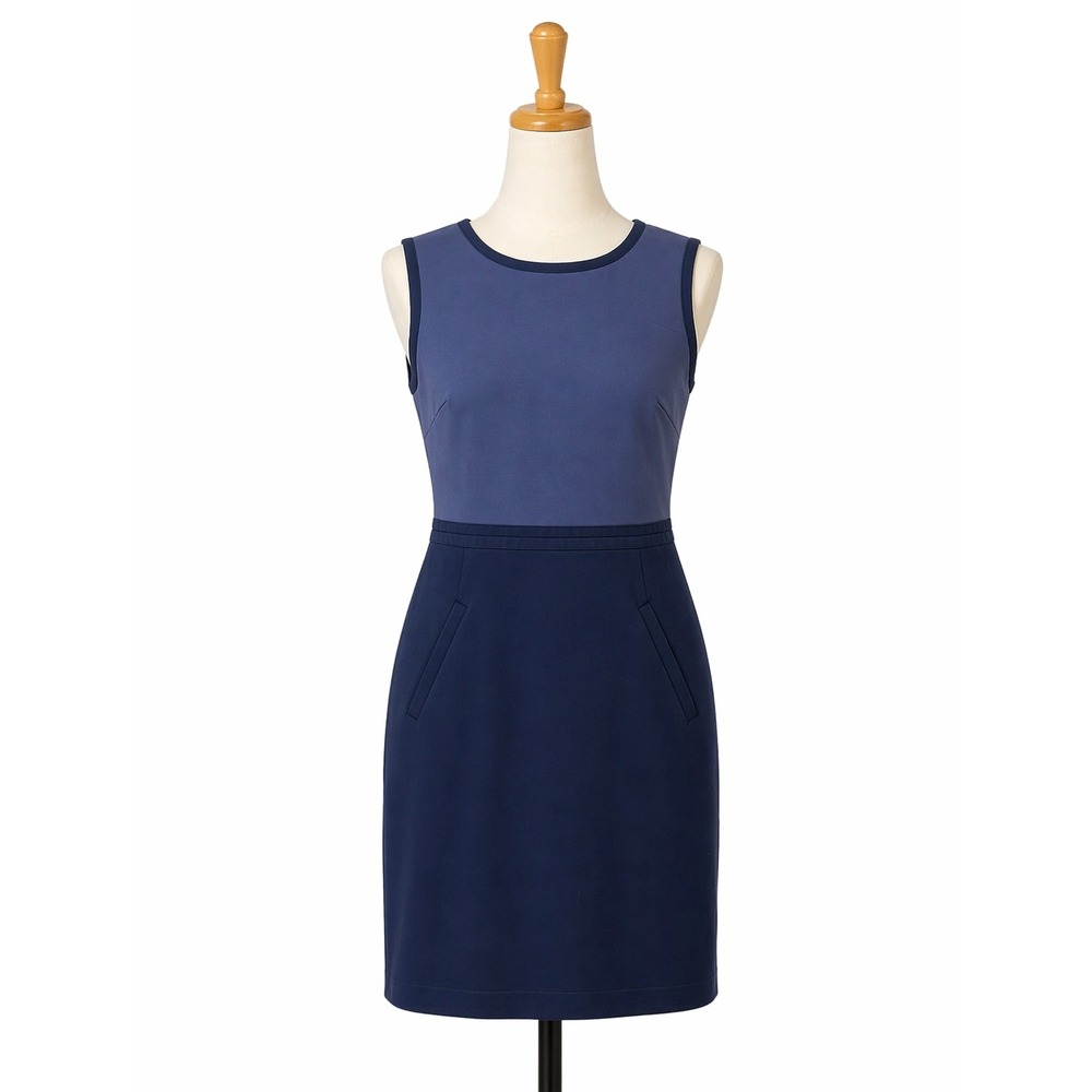 Lands' End Womens 6P Blue Colorblock‎ Sleeveless Sheath Dress Pockets